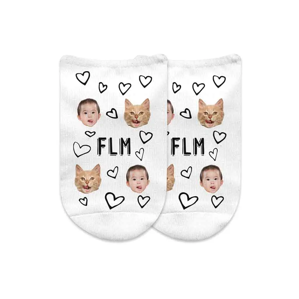 Monogrammed Socks with a Face and Heart Design