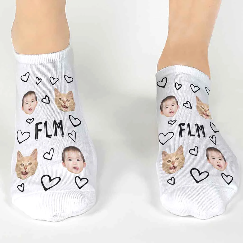 Monogrammed Socks with a Face and Heart Design