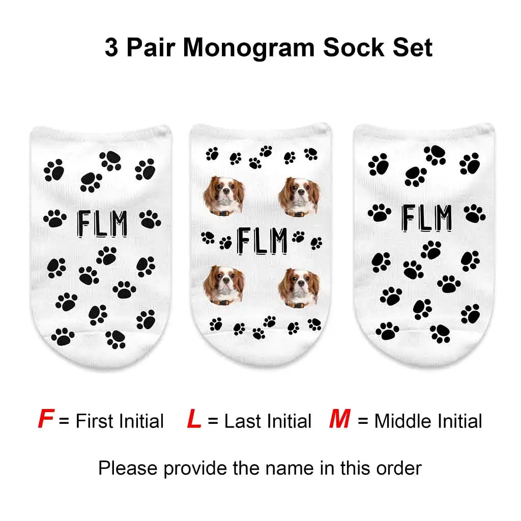 Monogrammed Socks with a Pet's Face and Paw Prints