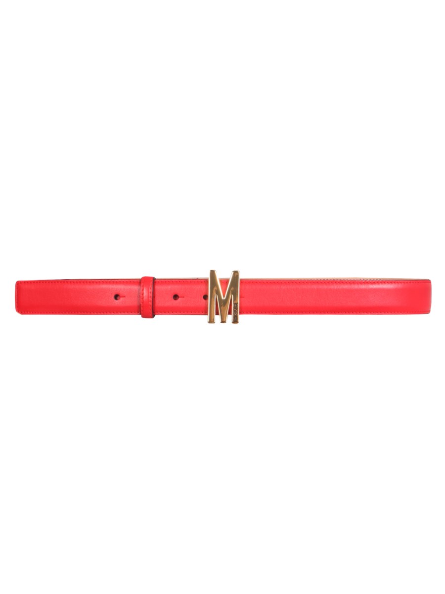 MOSCHINO    LEATHER BELT WITH LOGO BUCKLE