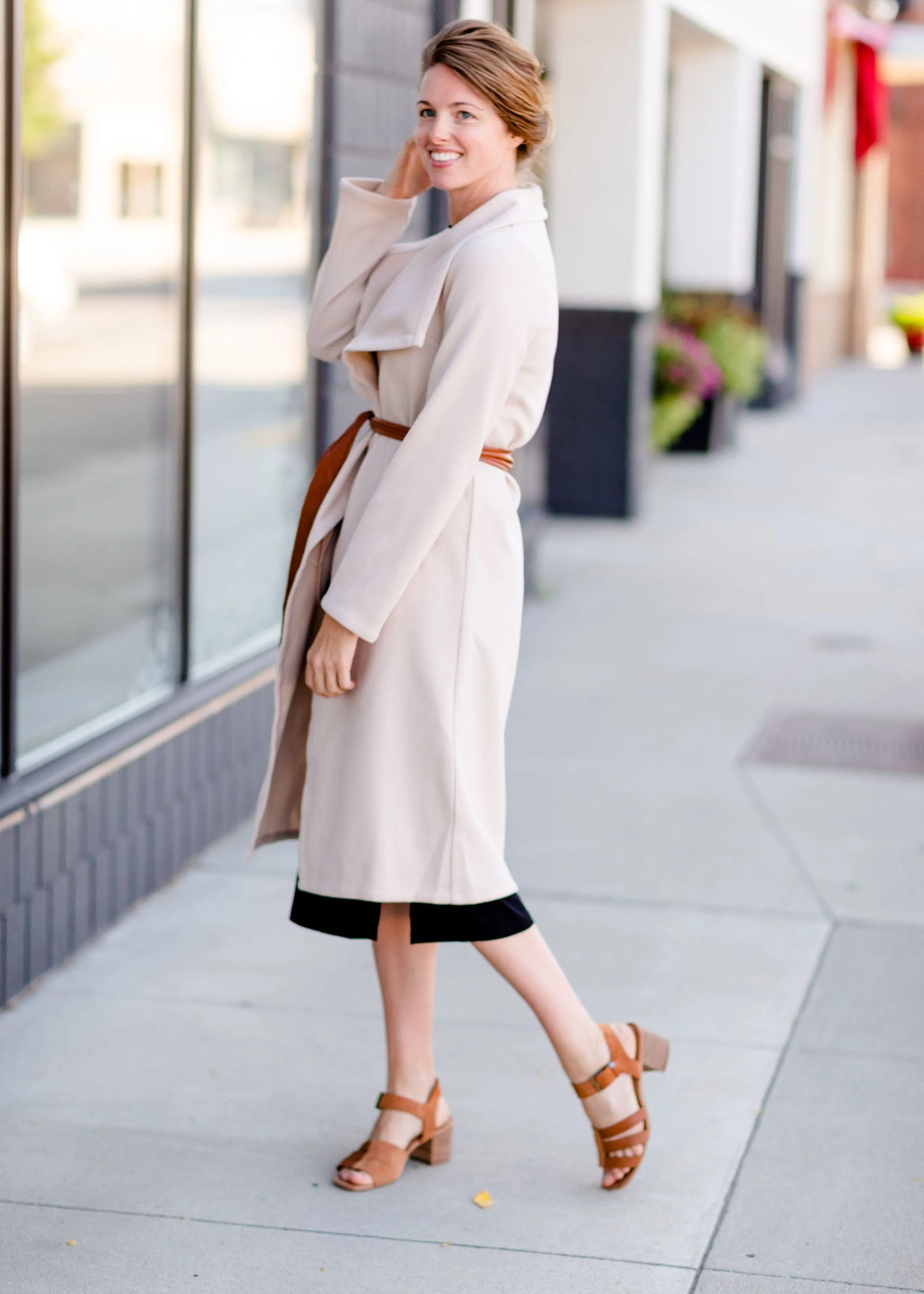 Natural Draped Neck Belted Coat - FINAL SALE