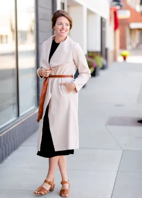 Natural Draped Neck Belted Coat - FINAL SALE