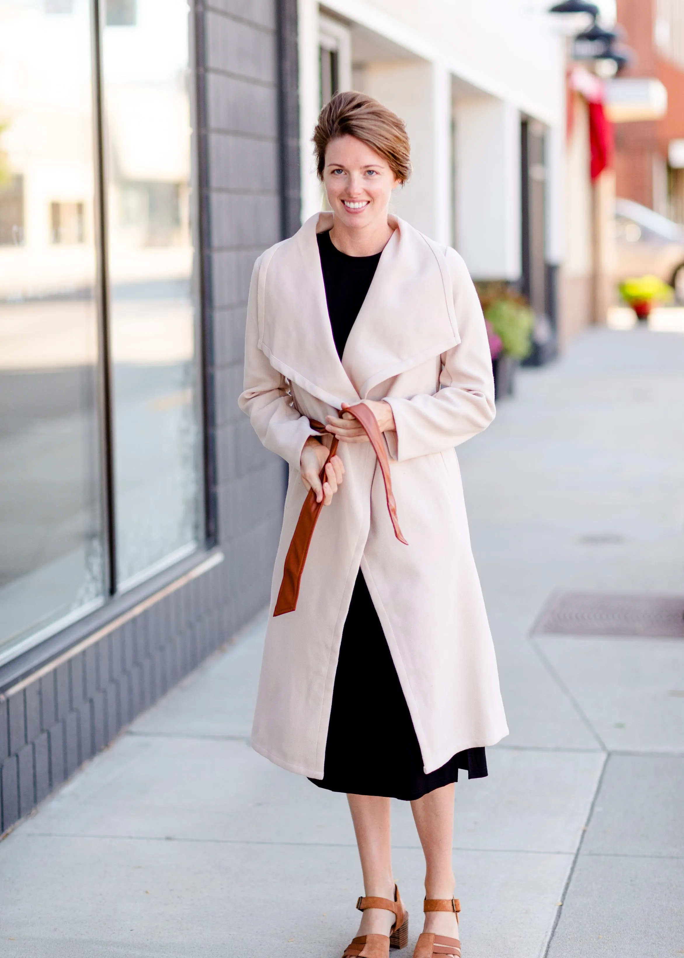 Natural Draped Neck Belted Coat - FINAL SALE