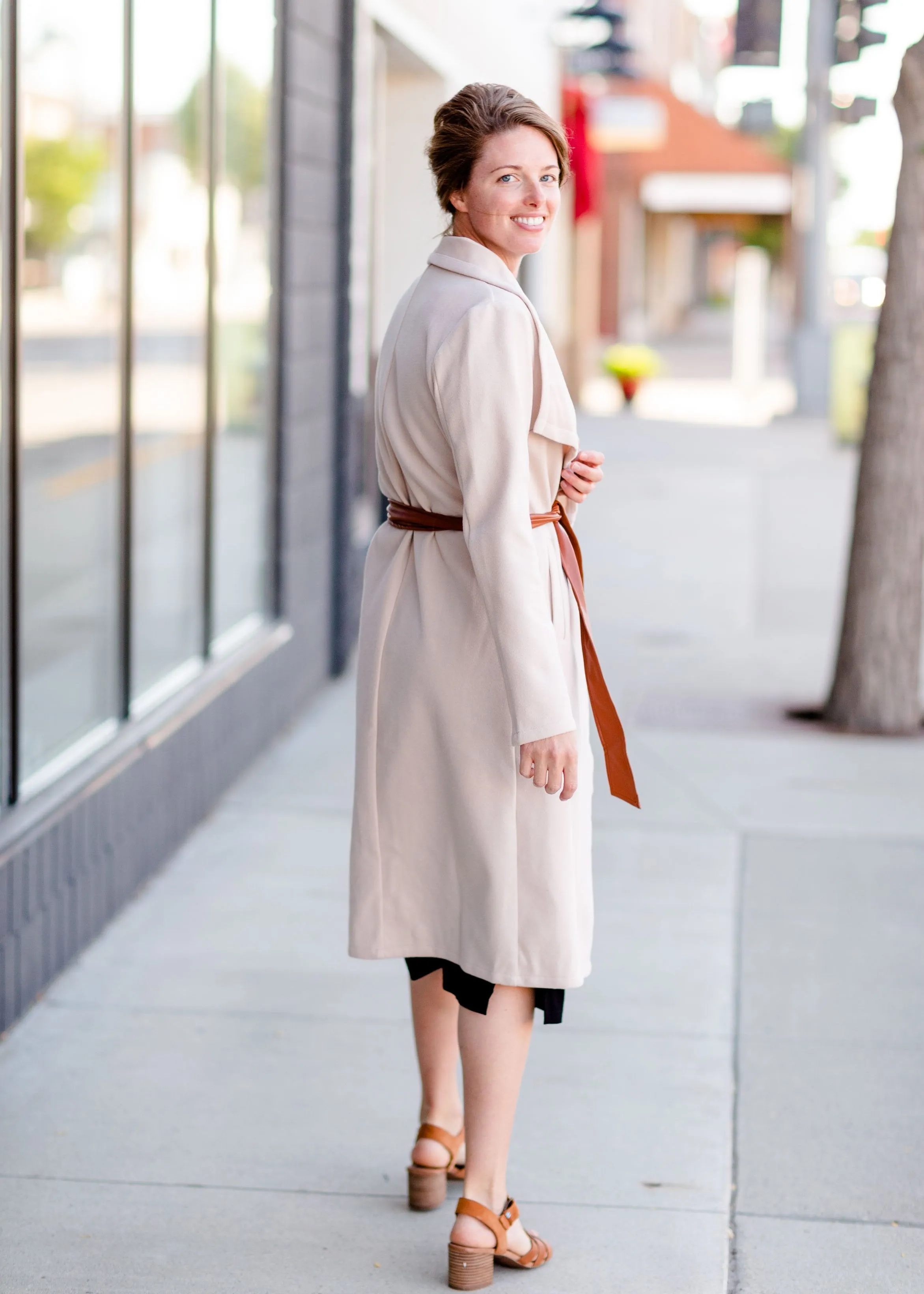 Natural Draped Neck Belted Coat - FINAL SALE