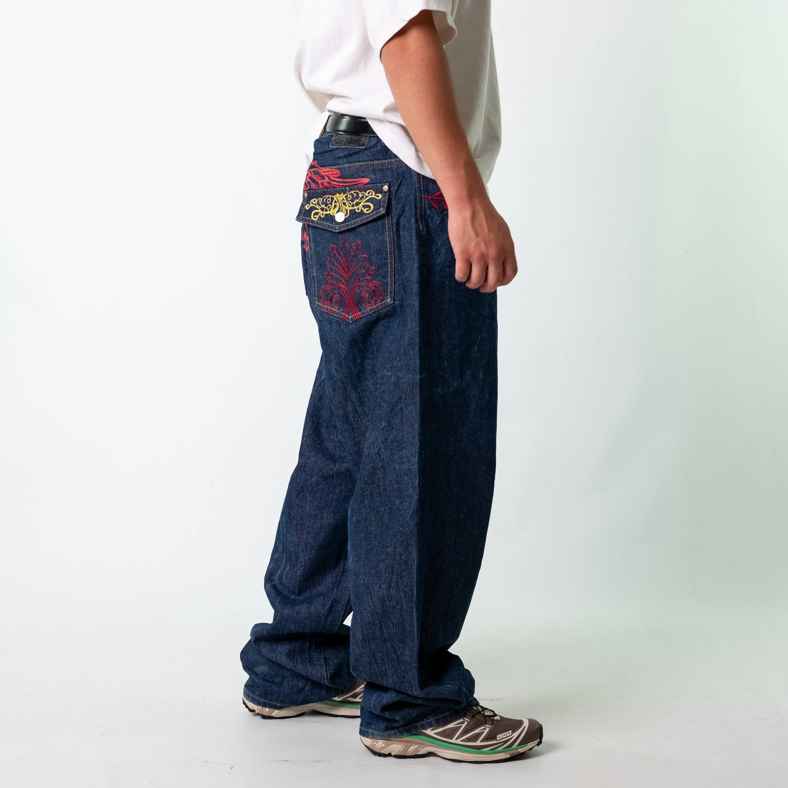 Navy Blue 90s  Old Skool Denim Hip Hop Jeans Baggy Pants (38x36)