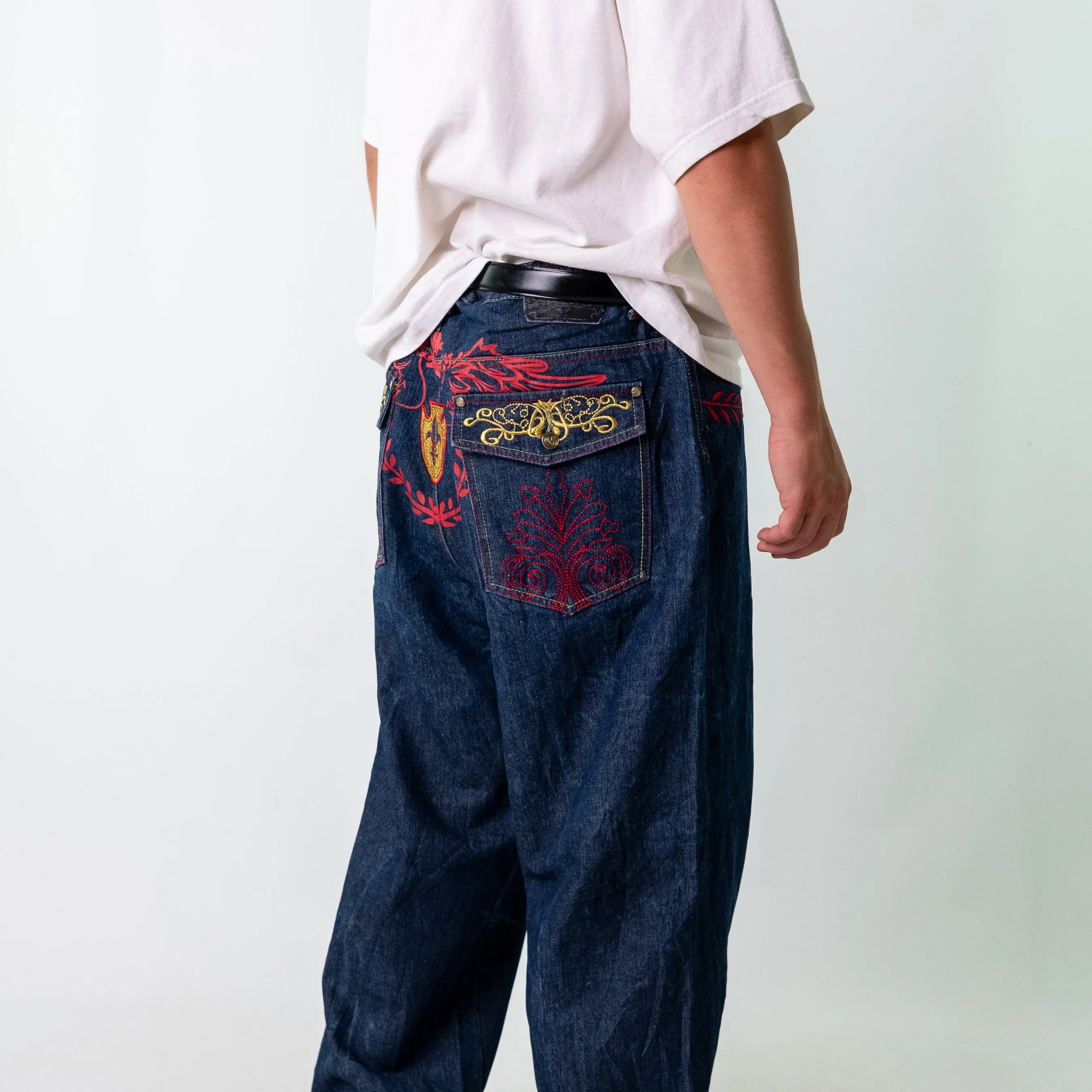 Navy Blue 90s  Old Skool Denim Hip Hop Jeans Baggy Pants (38x36)