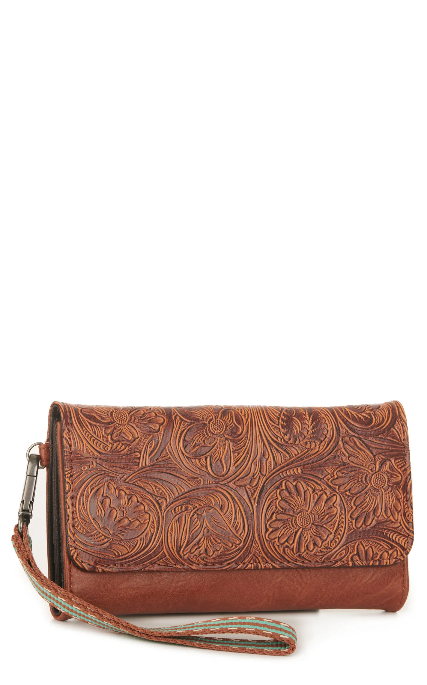 Nocona Amelia Cinnamon Floral Tooled Wristlet Wallet