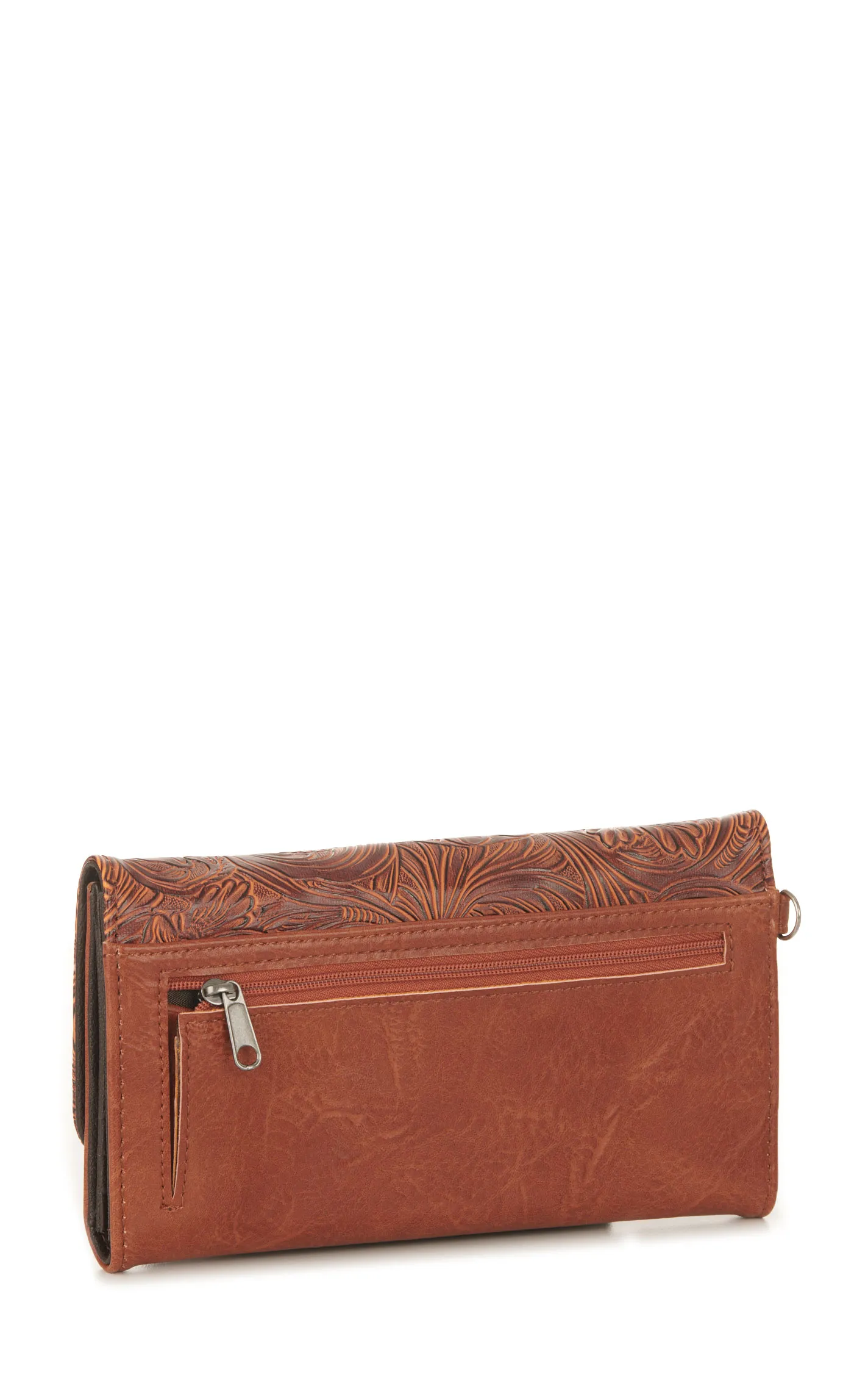 Nocona Amelia Cinnamon Floral Tooled Wristlet Wallet