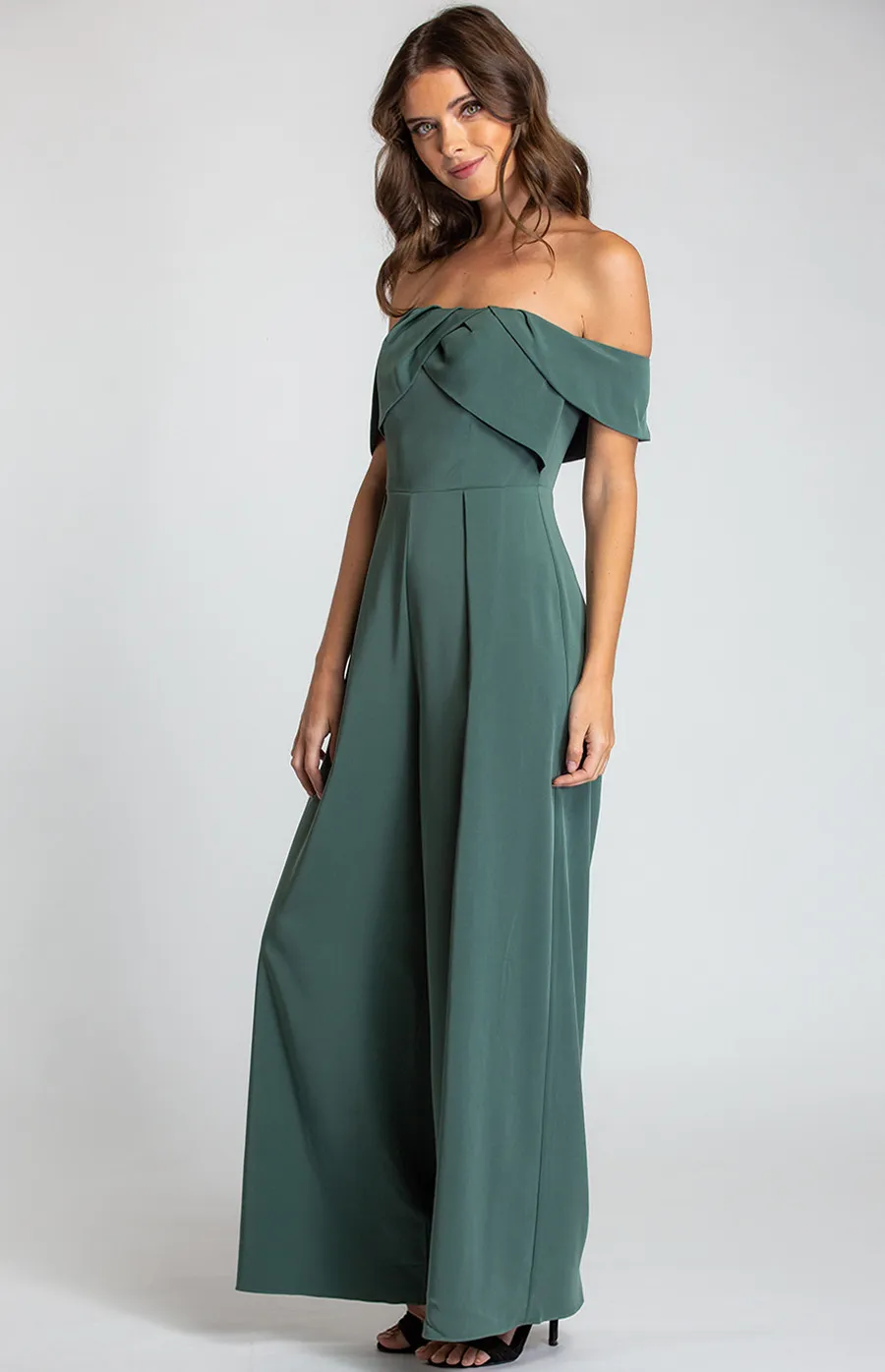 Off Shoulder Jumpsuit with Pleated Front Detail (SJP420A) 