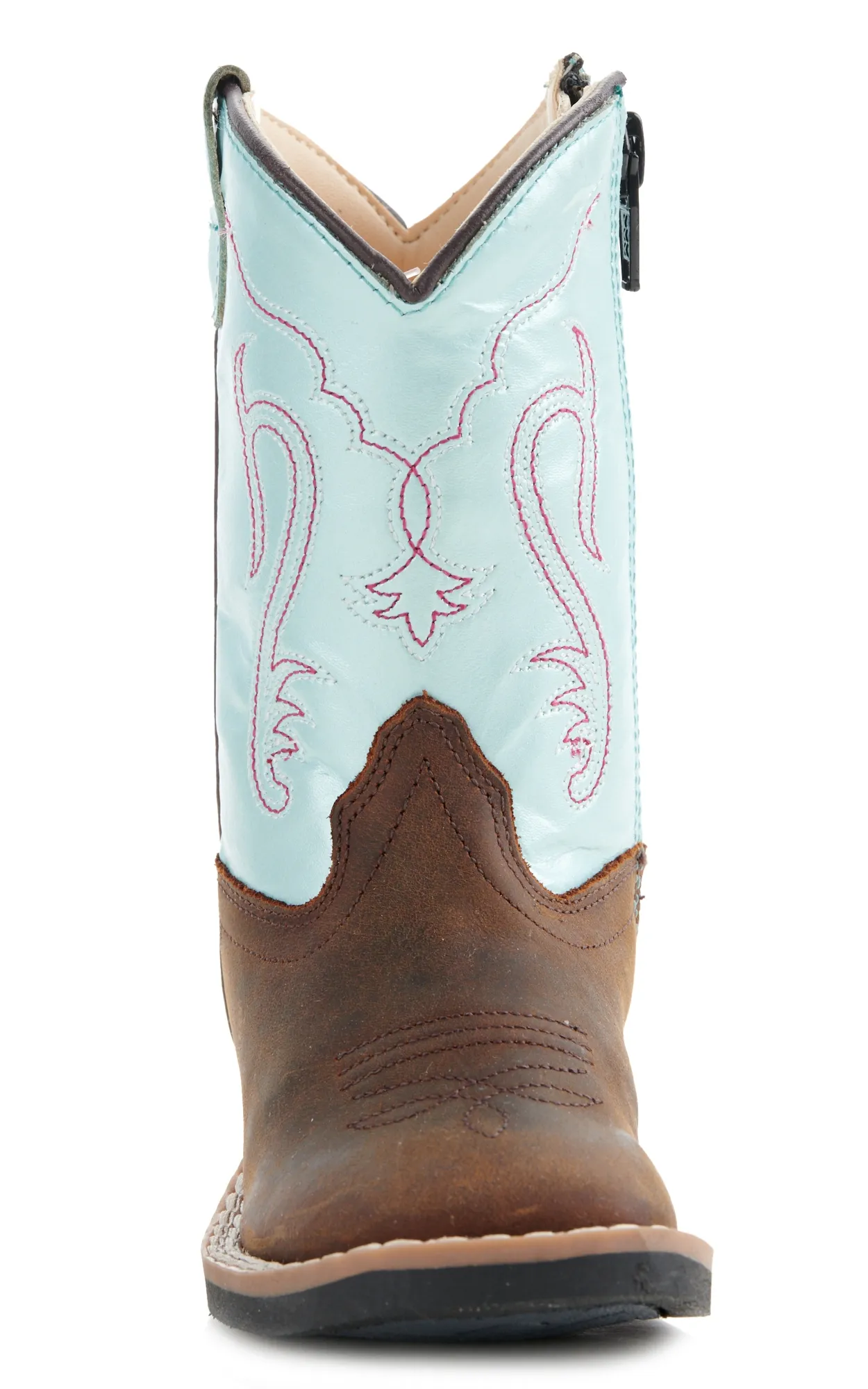 Old West Toddler Brown and Irrid Blue Square Toe Cowboy Boots