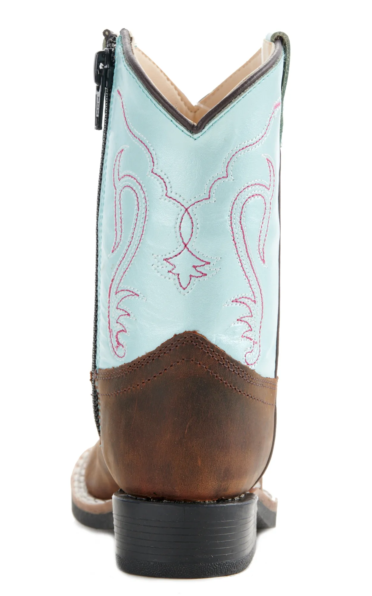 Old West Toddler Brown and Irrid Blue Square Toe Cowboy Boots