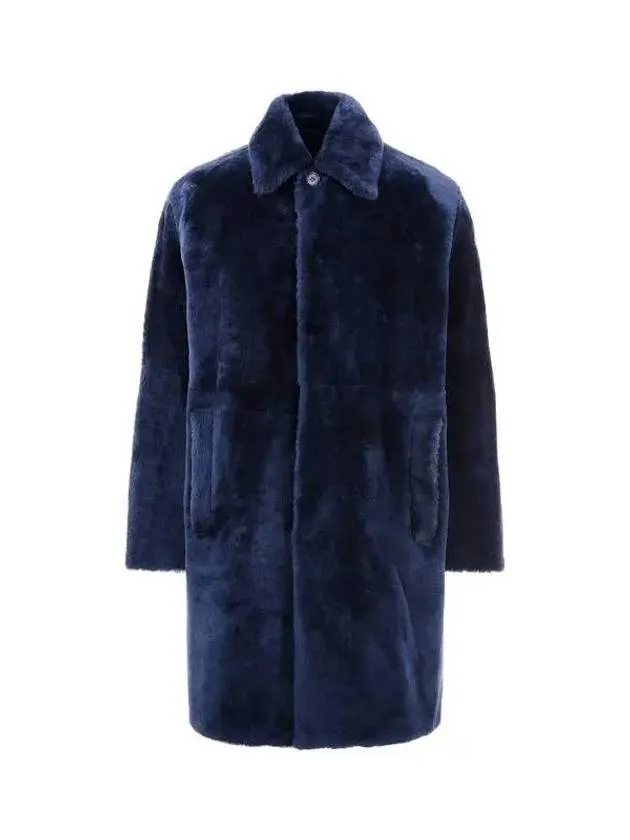 Overseas Station Season Big Chance 8 18 Hidden Button Up Real Fur Leather Coat Navy 270459