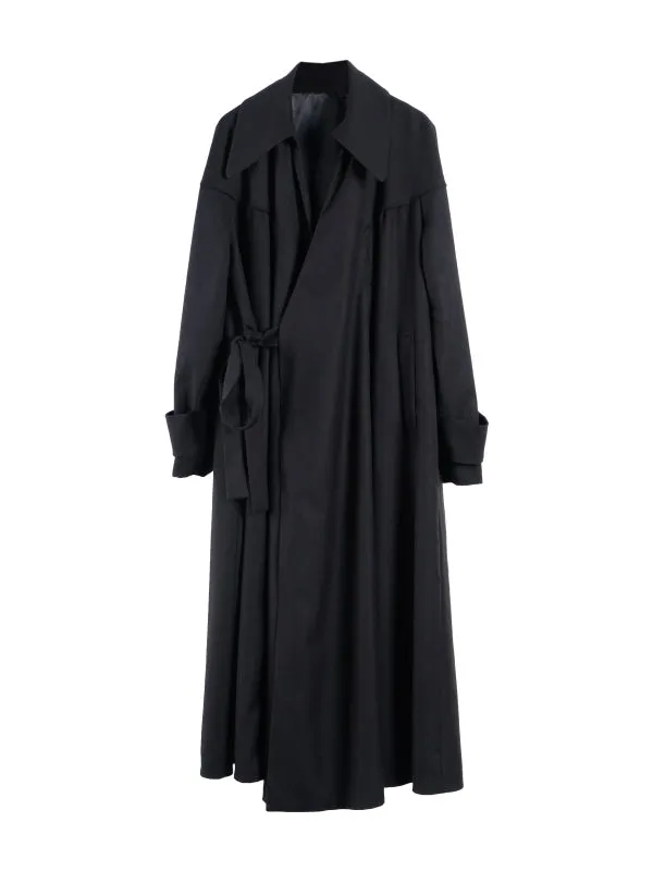 Ovresize Side-Ribbon Wool Long-Coat