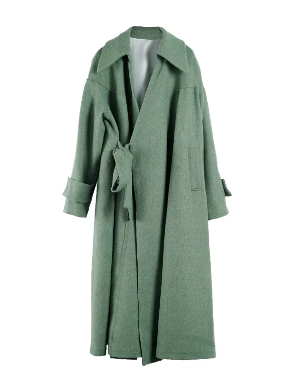 Ovresize Side-Ribbon Wool Long-Coat