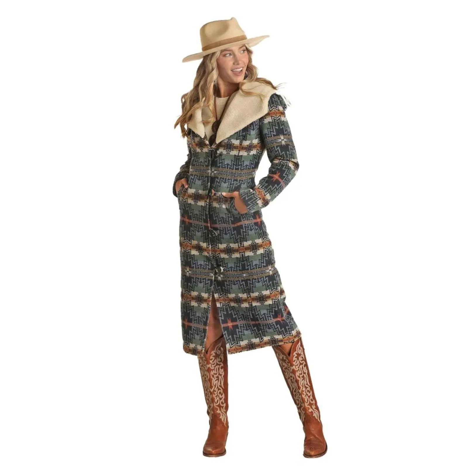 Panhandle Women's Aztec Long Wool Coat