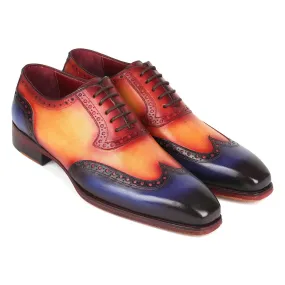 Paul Parkman 6819-MLT Men's Shoes Blue, Tan & Bordeaux Calf-Skin Leather Wingtip Oxfords (PM6382)