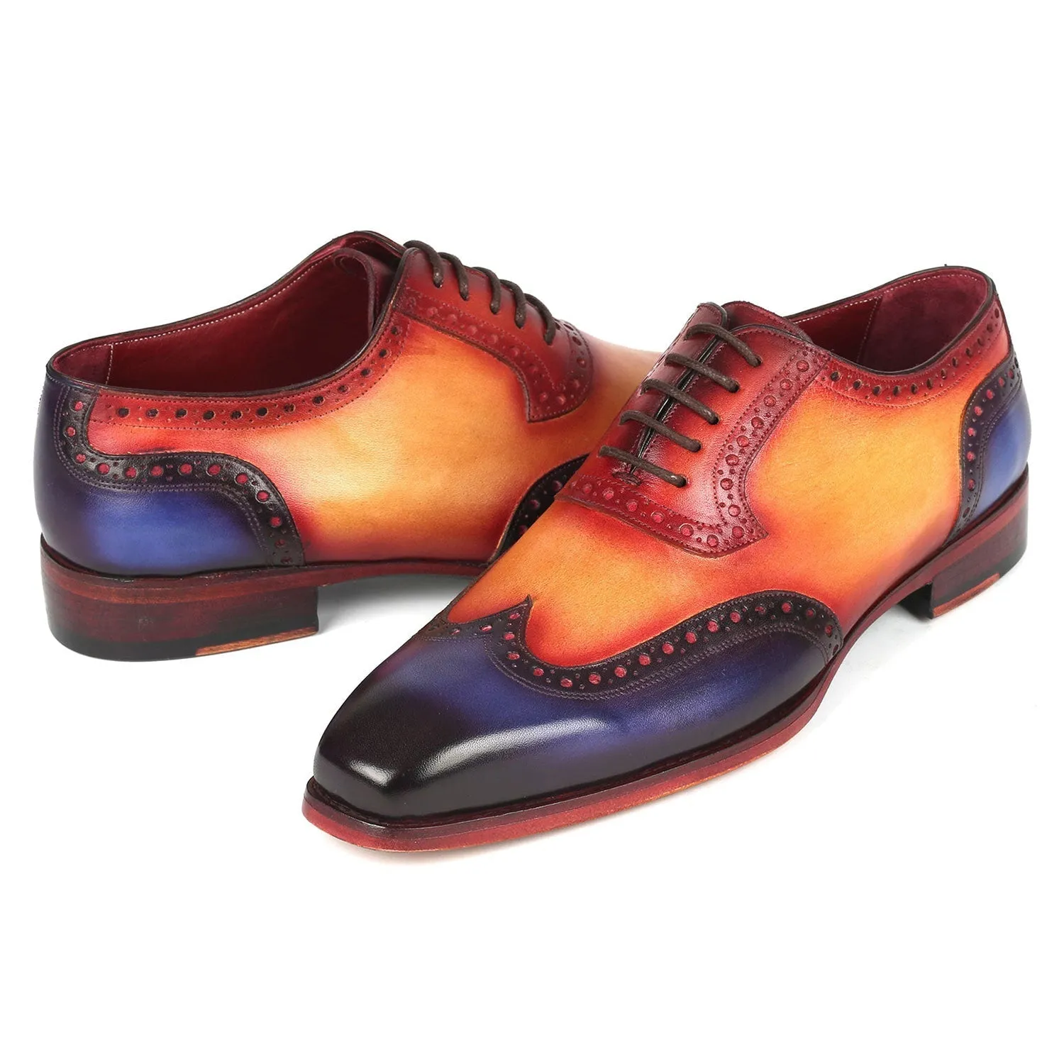 Paul Parkman 6819-MLT Men's Shoes Blue, Tan & Bordeaux Calf-Skin Leather Wingtip Oxfords (PM6382)