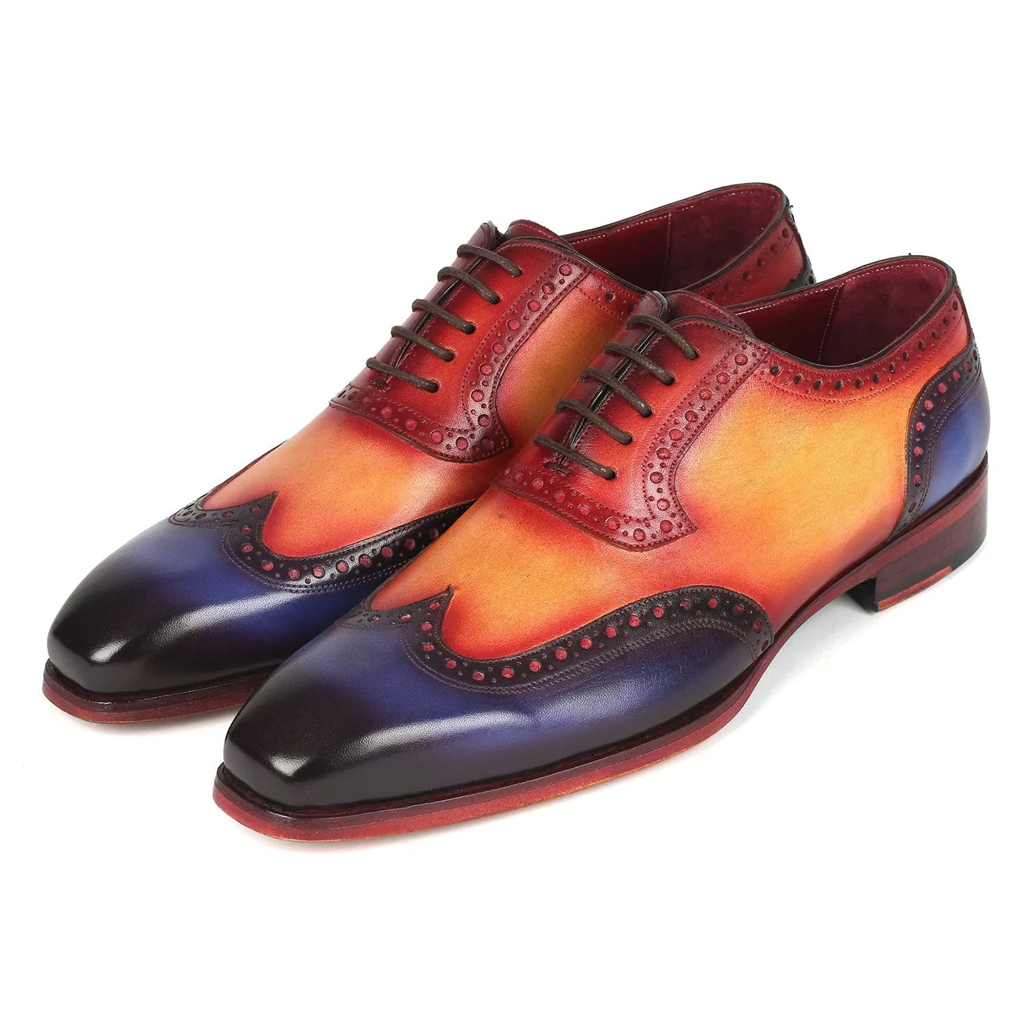 Paul Parkman 6819-MLT Men's Shoes Blue, Tan & Bordeaux Calf-Skin Leather Wingtip Oxfords (PM6382)