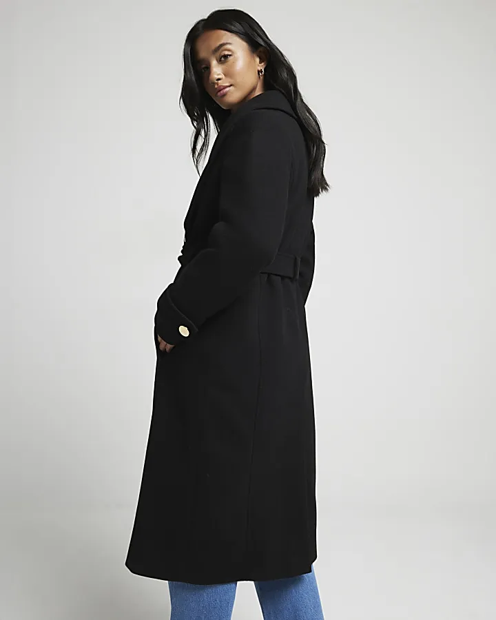 Petite black belted wrap coat