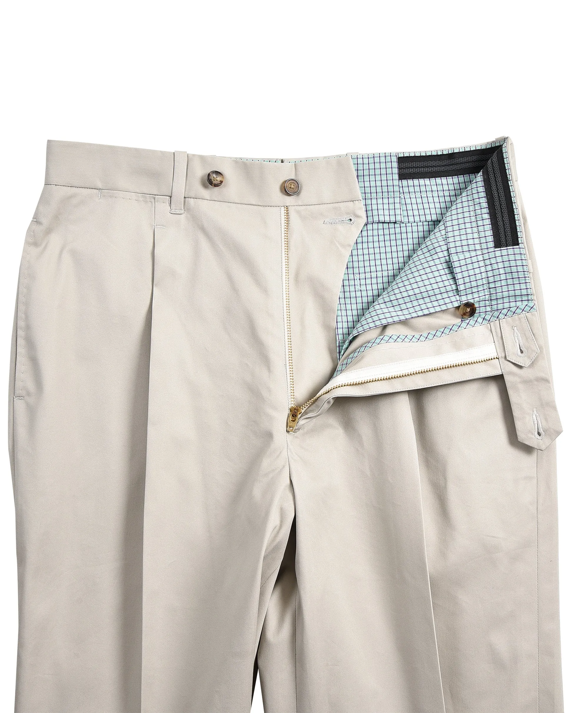 Pleated Light Khaki Cotton Dress Pant