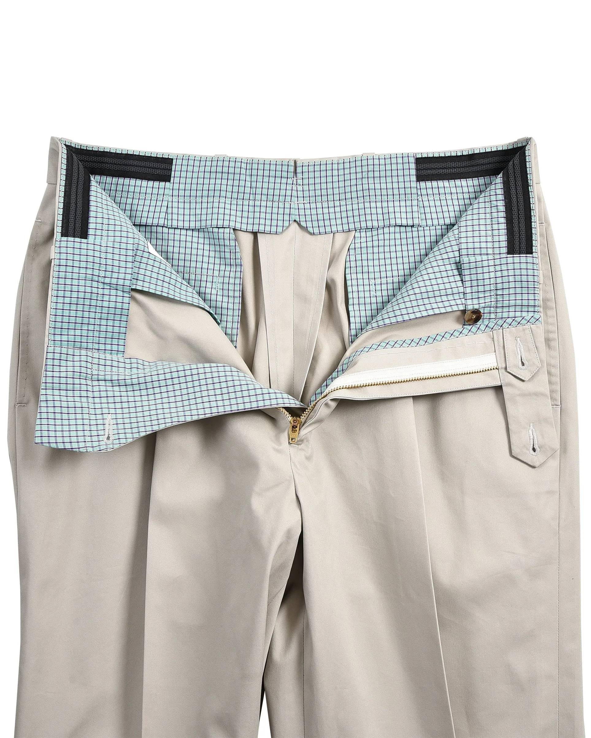 Pleated Light Khaki Cotton Dress Pant