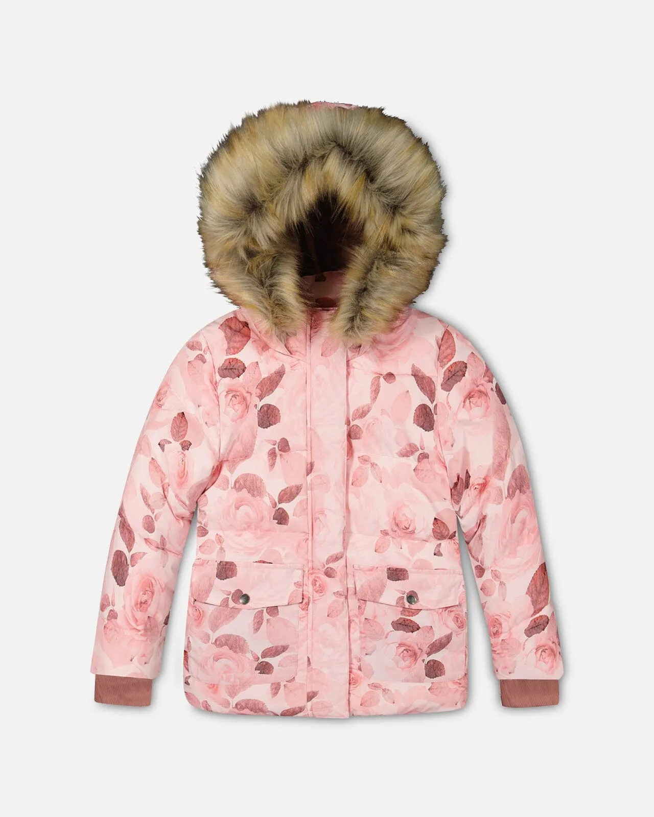 Puffy Jacket Printed Rose Petals