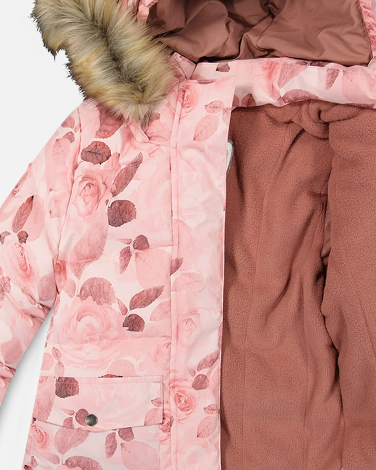 Puffy Jacket Printed Rose Petals