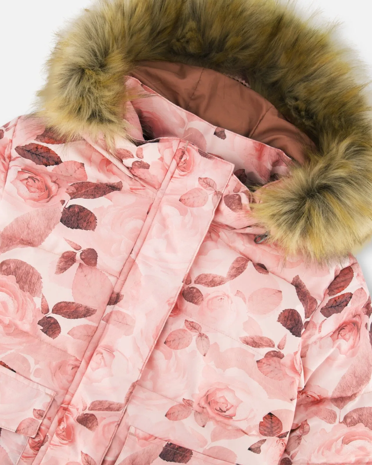 Puffy Jacket Printed Rose Petals