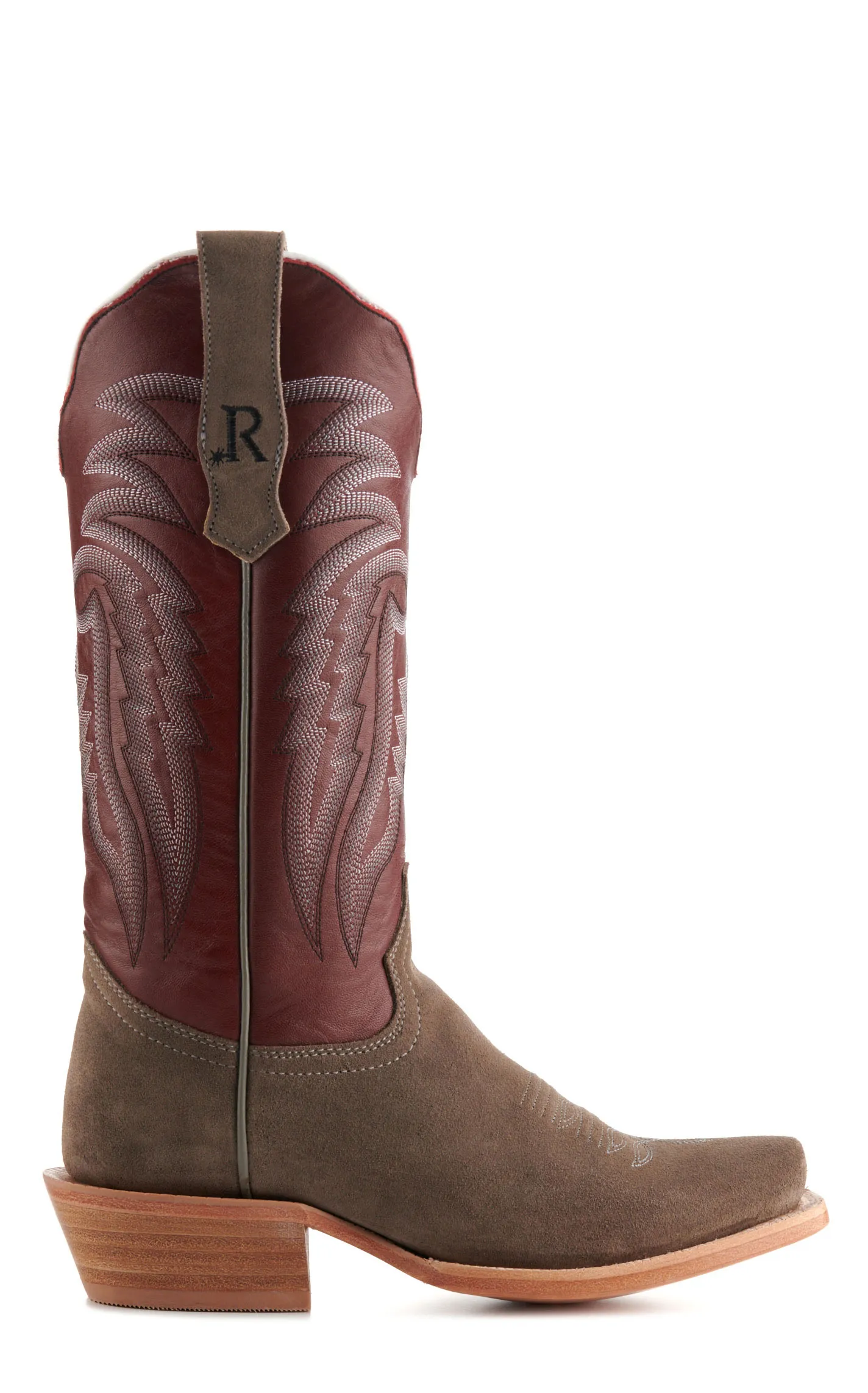 R. Watson Women's Dark Cherry and Charcoal Roughout Punchy Square Toe Cowboy Boots