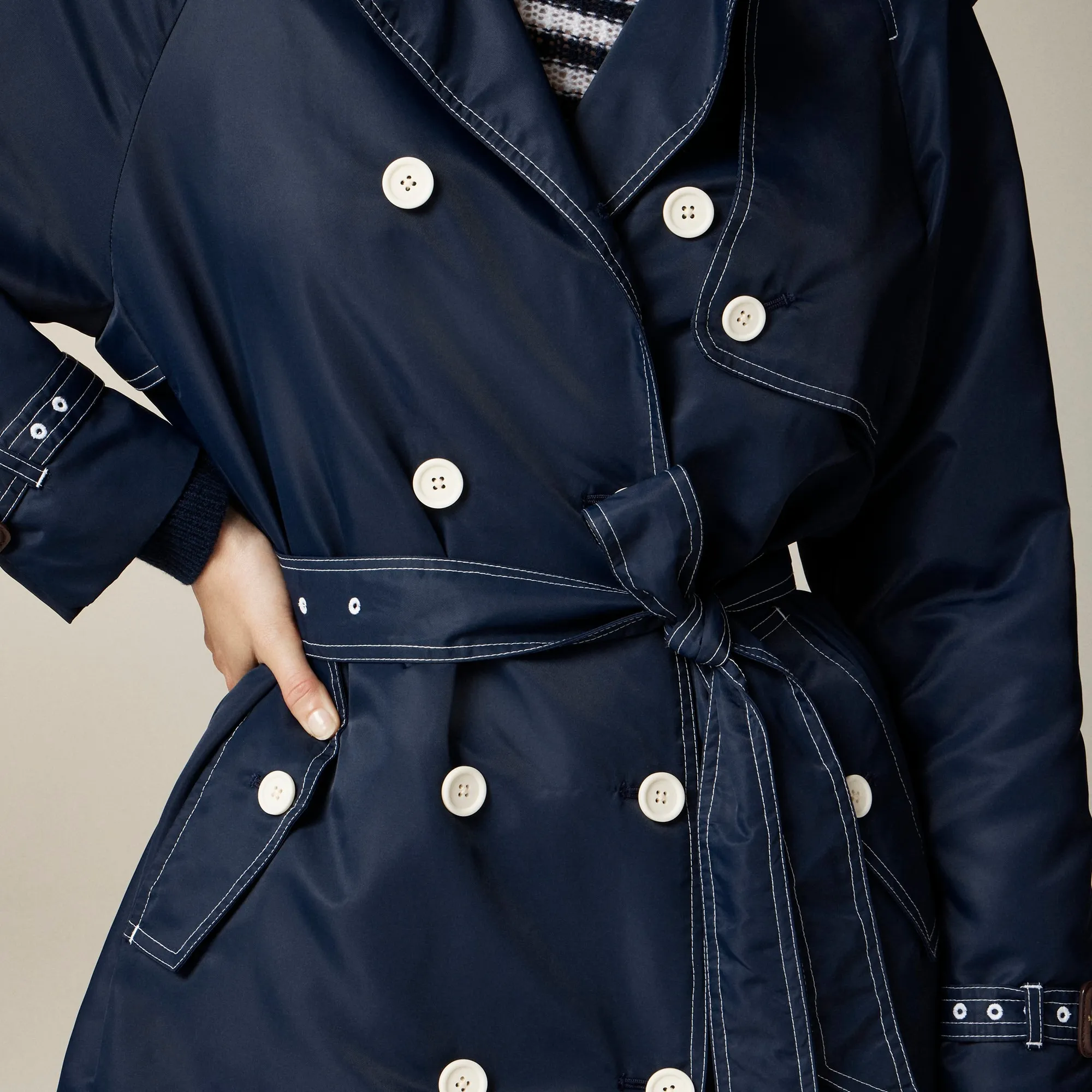 Relaxed trench coat in lightweight shiny nylon