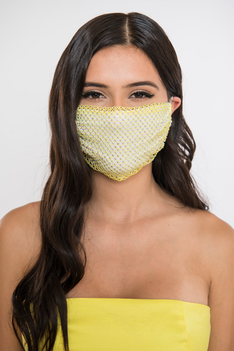 Rhinestone Mesh Face Mask