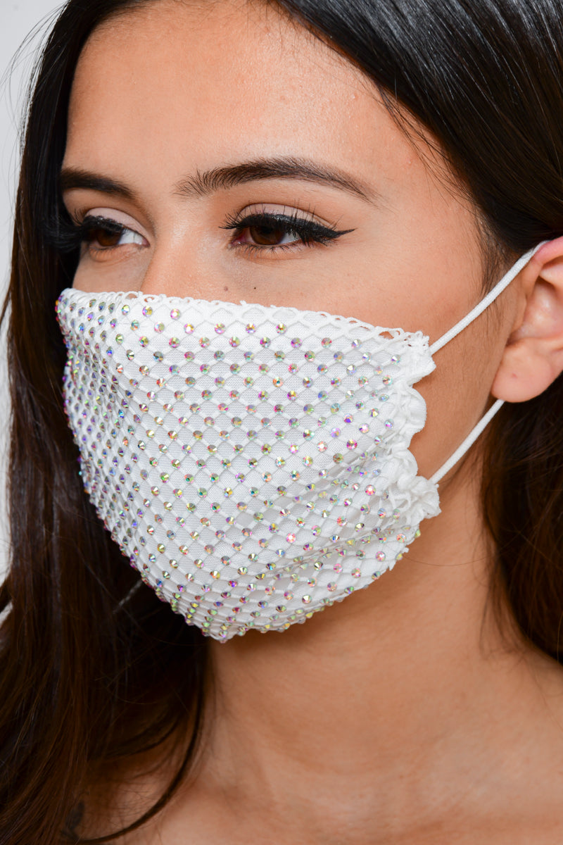 Rhinestone Mesh Face Mask