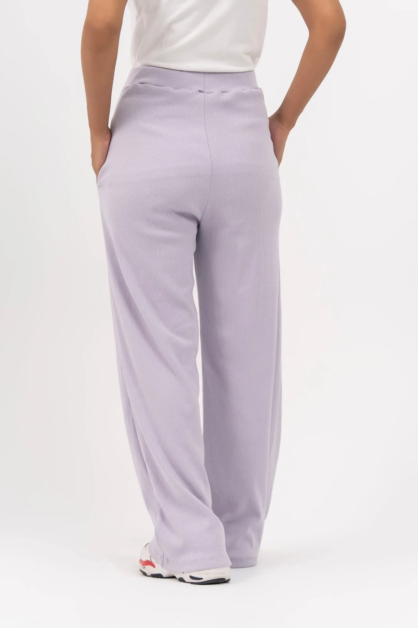 Rib Knit Wide Leg Pant with Pocket - Light Lilac