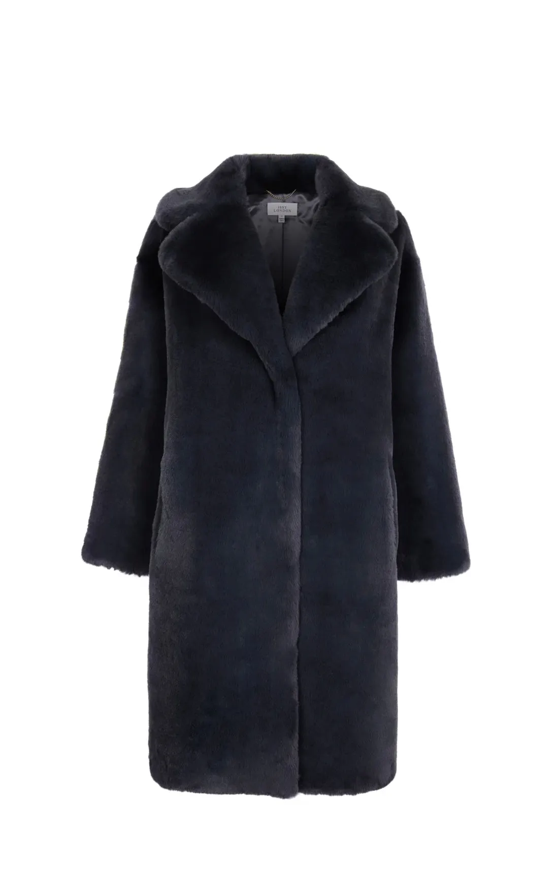 Sacs of Ashbourne   Issy London Greta Longline Luxe Faux Fur Coat Slate Grey