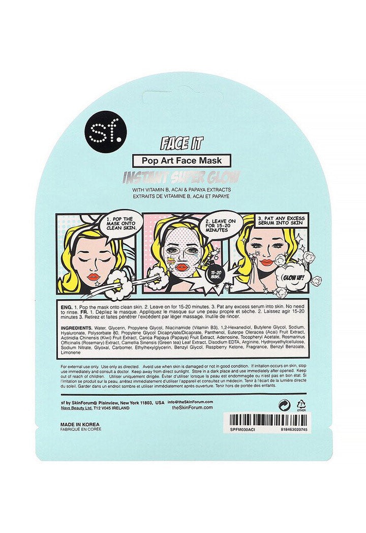 SFGlow, Pop n' Glow, Face It, Pop Art Beauty Face Mask, 1 Sheet, 0.85 oz (25 ml)