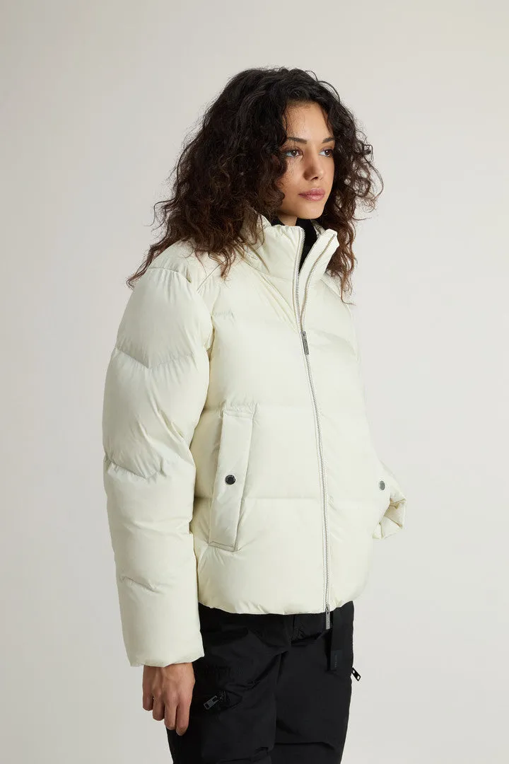 Short Alsea Down Jacket in Stretch Nylon with Detachable Hood