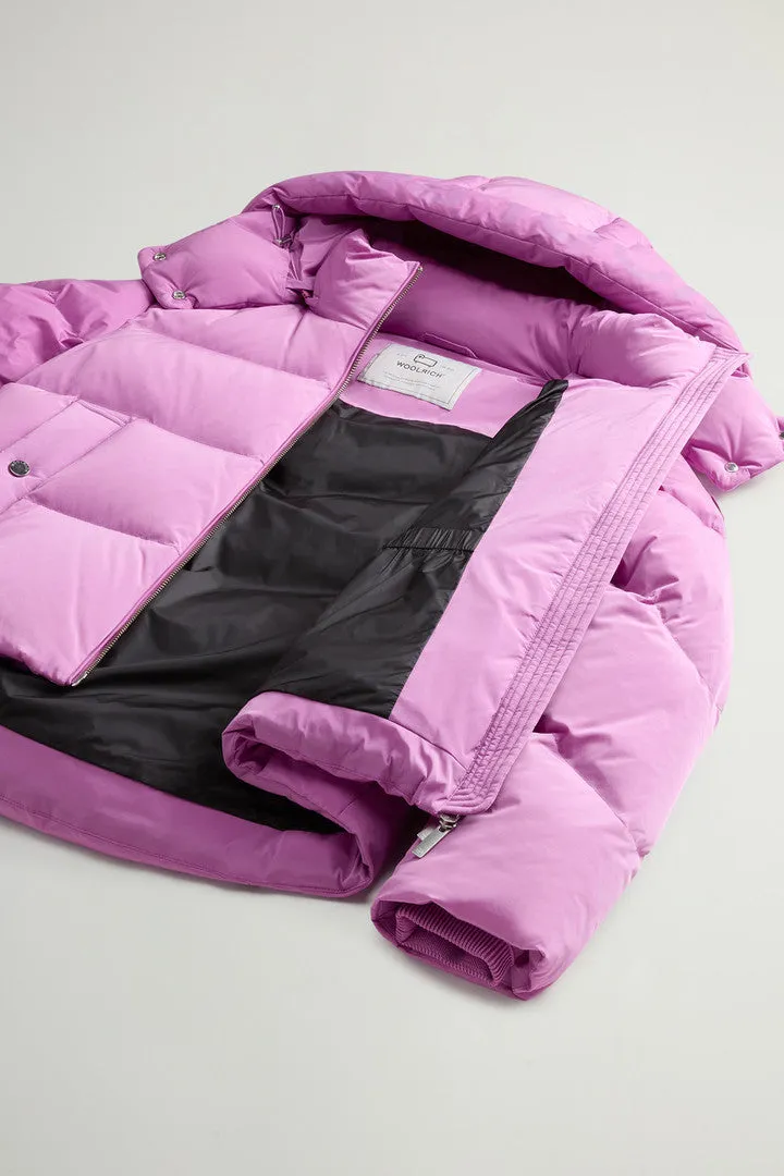 Short Alsea Down Jacket in Stretch Nylon with Detachable Hood