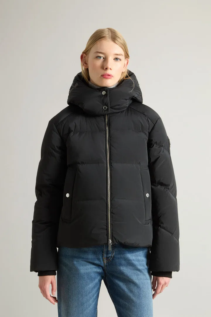 Short Alsea Down Jacket in Stretch Nylon with Detachable Hood