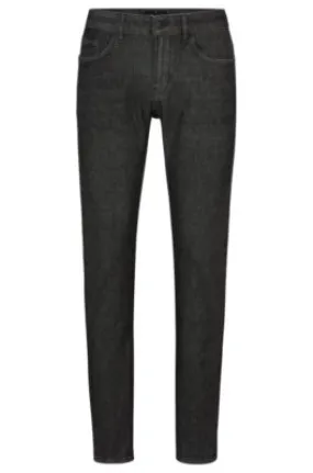 Slim-fit jeans in black performance-stretch knitted denim