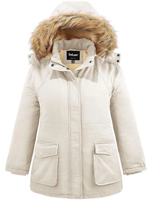 Soularge Women's Winter Plus Size Sherpa Lined Jacket with Detachable Hood