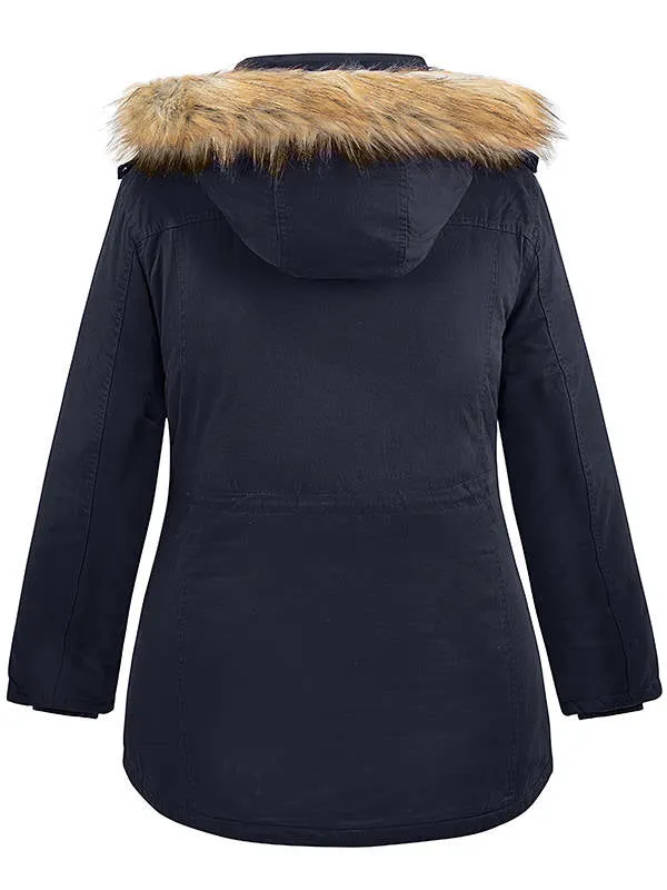 Soularge Women's Winter Plus Size Sherpa Lined Jacket with Detachable Hood