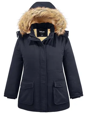 Soularge Women's Winter Plus Size Sherpa Lined Jacket with Detachable Hood