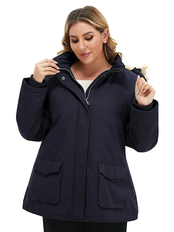 Soularge Women's Winter Plus Size Sherpa Lined Jacket with Detachable Hood