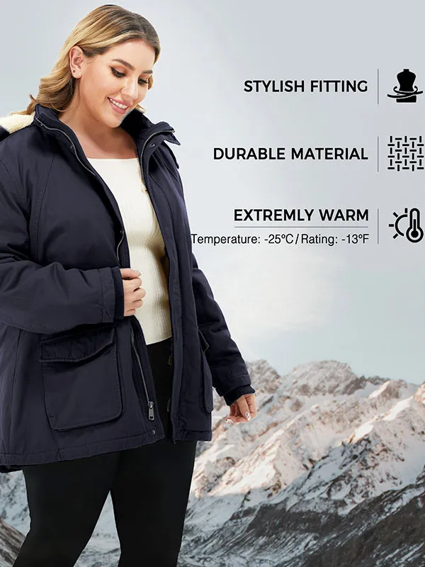 Soularge Women's Winter Plus Size Sherpa Lined Jacket with Detachable Hood