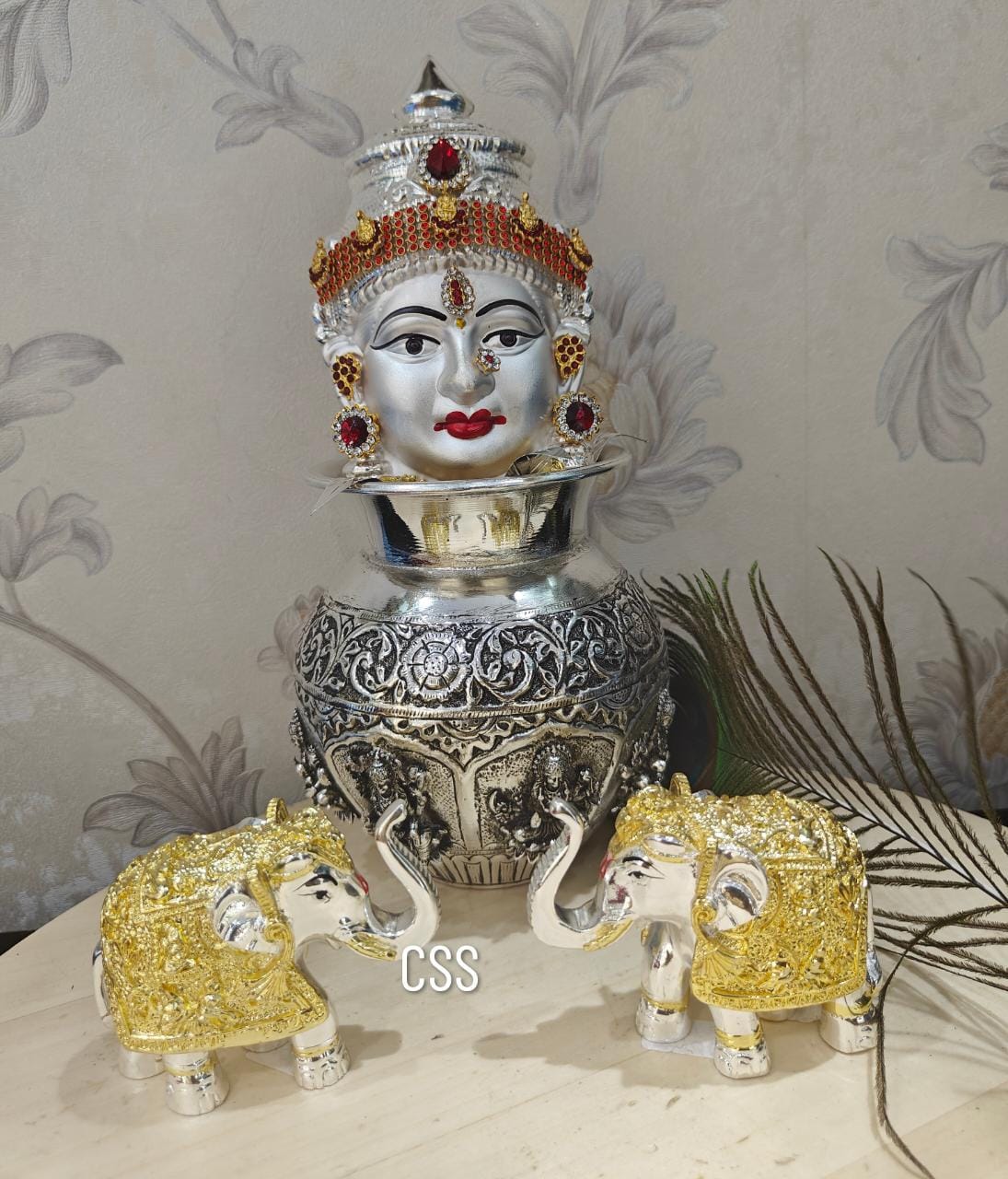 Sowbagya, Vara Maha Lakshmi Vratham Special Amman Face with Kalash and Elephants Combo-CZY001VB