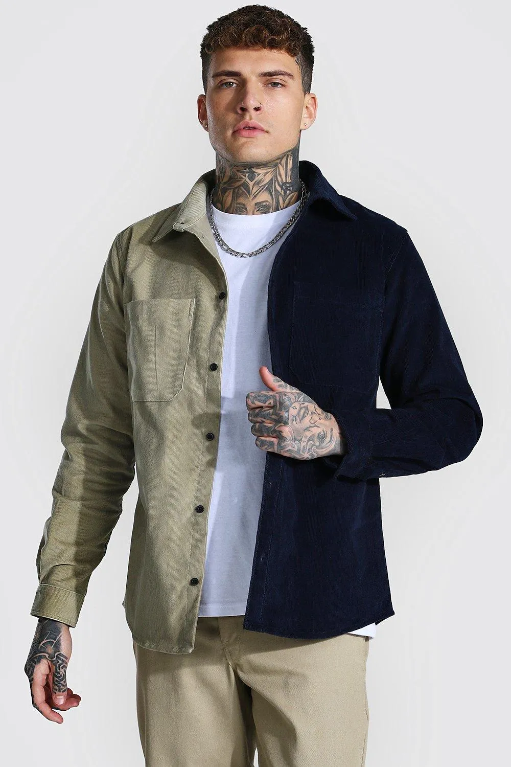 Spliced Cord Shirt Jacket