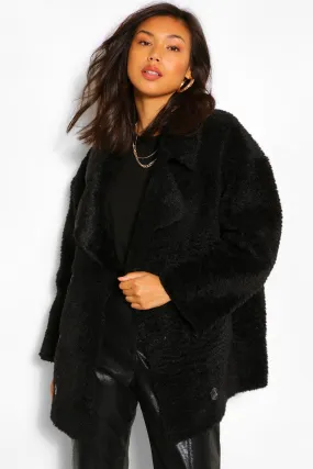 Suedette Lined Double Breasted Teddy Faux Fur Coat