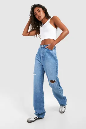 Tall Stonewash Mid Rise Rip Thigh Baggy Boyfriend Jeans