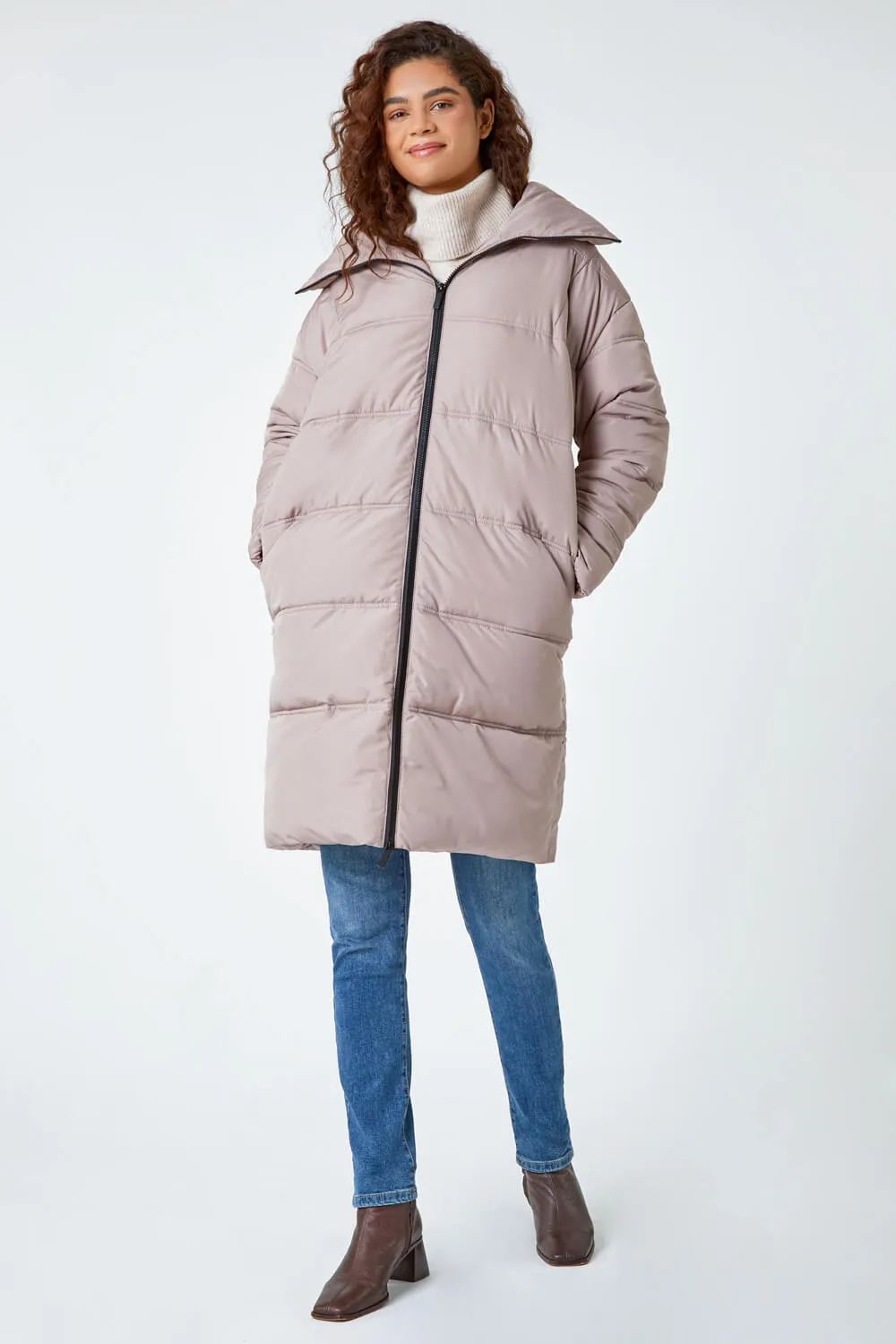 Taupe  Longline Padded Coat | Roman UK