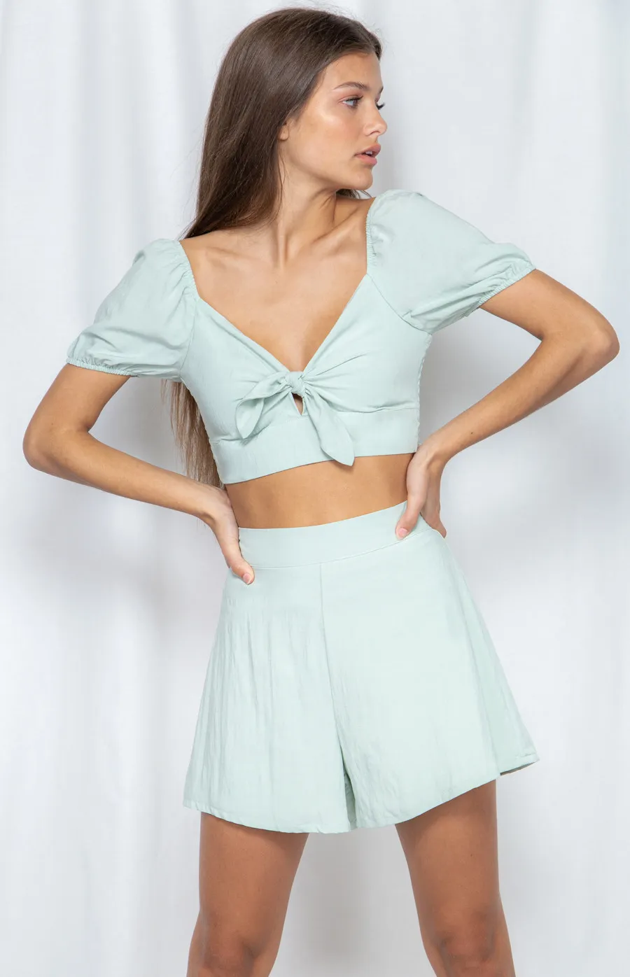 Textured Set with Front Tie Top and Shorts (WSE220A)